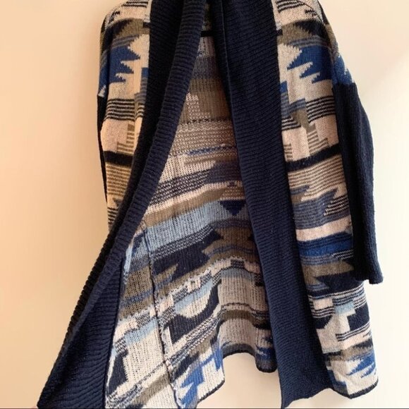 H&M Cardigan Sweater Aztec Southwestern Print Wool Long Maxi Open Front Knit XS - Picture 4 of 10